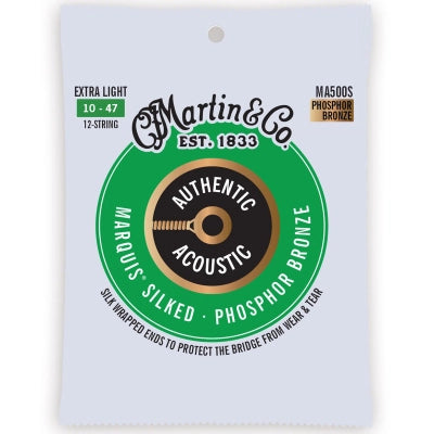 Martin - Cordes de guitare acoustique Marquis authentiques, filées soie, pour guitare 12 cordes - 10-47 Extra Light Phosphor Bronze