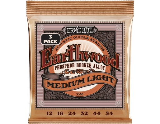 Ernie Ball - Lot de 3 cordes pour guitare acoustique Earthwood Phosphor Bronze - 12-54