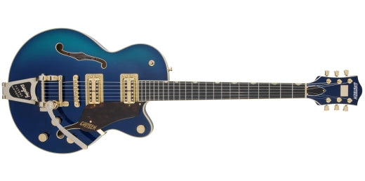 Guitares Gretsch - Guitare simple à bloc central Broadkaster Jr. G6659TG Players Edition avec bigsby à cordes traversantes et accastillage doré, touche en ébène avec étui - Azure Metallic