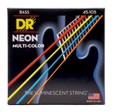 DR Strings - Jeu de cordes pour basse avec revêtement multicolore fluo - Medium