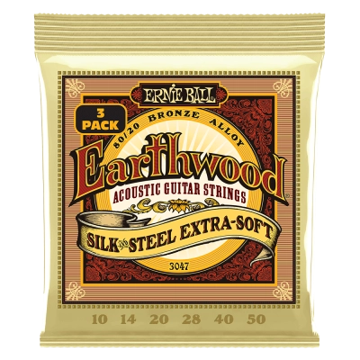 Cordes acoustiques Ernie Ball Earthwood Silk &amp; Steel Extra Soft 80/20, 10-50, lot de 3