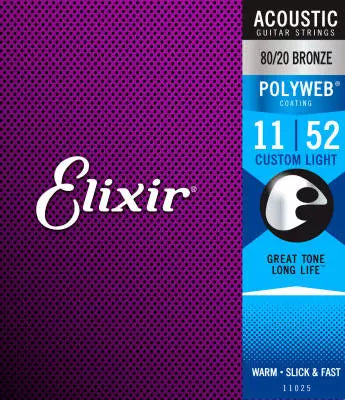 Cordes Elixir - Cordes acoustiques légères Poly Web Phospher Bronze 11-52 Custom