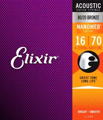 Cordes Elixir - Cordes pour guitare acoustique 80/20 bronze avec revêtement NANOWEB, baryton 8 cordes