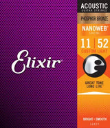 Cordes Elixir - Cordes acoustiques légères personnalisées NANOWEB Phospher Bronze 11-52
