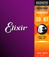 Elixir Strings - Acoustic Phosphor Bronze Guitar Strings with NANOWEB Coating, 12-String Light