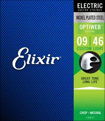 Cordes Elixir - Cordes pour guitare électrique avec revêtement OPTIWEB, Custom Light (.009-.046)