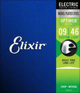Cordes Elixir - Cordes pour guitare électrique avec revêtement OPTIWEB, Custom Light (.009-.046)