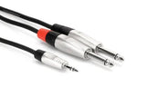 Câble de dérivation stéréo professionnel Hosa - Prise jack 3,5 mm TRS vers double prise jack 6,35 mm TS, 91 cm