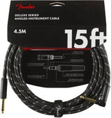 Câble d'instrument Fender Deluxe, droit/coudé, 15 pouces, noir tweed
