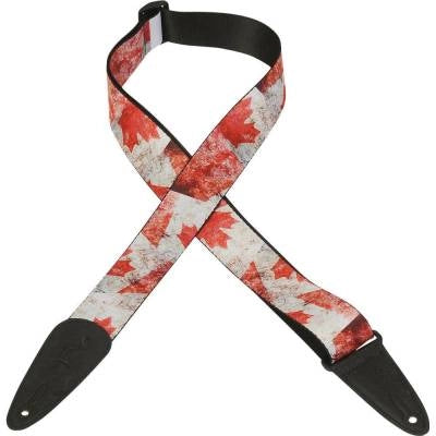 Sangle de guitare Levys - 5 cm (2 pouces) en polyester avec motif drapeau canadien vieilli