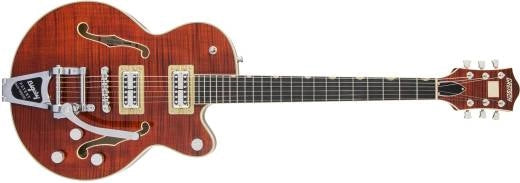 Guitares Gretsch - G6659TFM Players Edition Broadkaster Jr. Center Block Single Cut avec Bigsby à cordes traversantes et touche en érable flammé et ébène - Teinté Bourbon