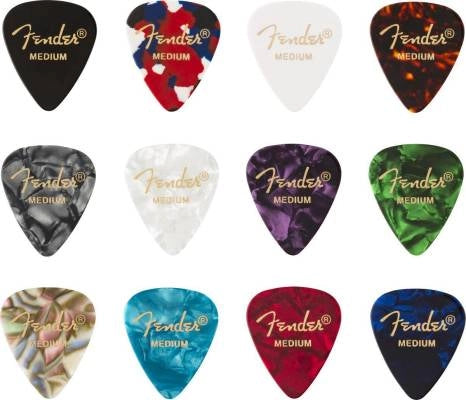 Fender - Médiators 351 en celluloïd (paquet de 12) - Couleurs assorties - Taille moyenne
