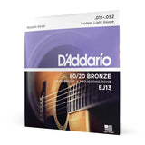 DAddario - Cordes pour guitare acoustique EJ13 80/20 Bronze Custom Light 11-52