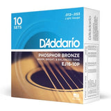 DAddario - Cordes pour guitare acoustique bronze phosphoreux EJ16-10P, jeu de 10 jeux légers