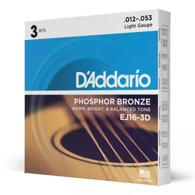 DAddario - EJ16-3D - Phosphor Bronze LIGHT 12-53 - 3 Pack