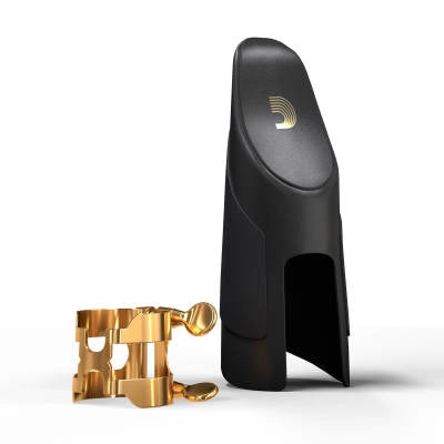 RICO par D'Addario - Ligature en H et couvre-bec, pour saxophone ténor avec embouchure à maillons métalliques, plaqué or