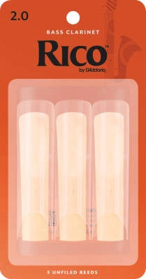 Anches pour clarinette basse RICO de D'Addario, force 2.0, paquet de 3