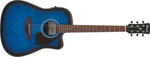 Ibanez - Guitare électro-acoustique Dreadnought PF50CE à pan coupé - Transparent Blue Sunburst
