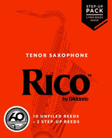 Anches pour saxophone ténor RICO de D'Addario - Boîte orange - 2,5 pouces, paquet de 10 avec 2 anches de réserve en bonus