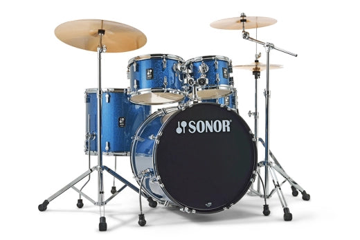 Sonor - Batterie AQX Stage 5 pièces avec accessoires et cymbales (22, 10, 12, 16, SD) - Bleu Océan Pailleté