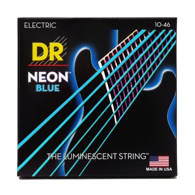 DR Strings - Jeu de 6 cordes pour guitare avec revêtement bleu néon - Medium 10-46