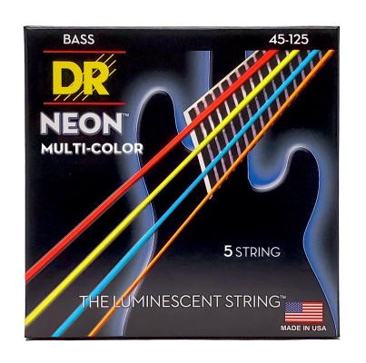 DR Strings - Jeu de 5 cordes pour basse avec revêtement multicolore fluo - Medium 45-125