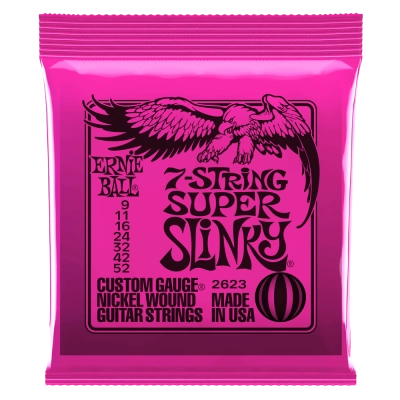 Ernie Ball - Cordes de guitare électrique Super Slinky 7 cordes nickelées 9-52
