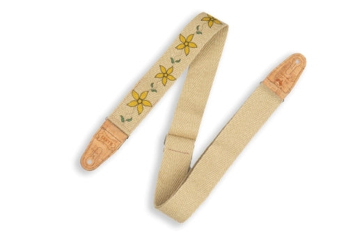 Levys - 2 sangles de guitare véganes en chanvre à fleurs jaunes