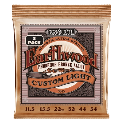Ernie Ball - Earthwood Custom Light Phosphor Bronze Acoustic Strings, 11.5-54 - 3 Pack