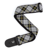 D'Addario - 2 sangles de guitare tissées, motif tartan - Noir, Blanc et Jaune