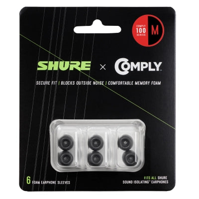 Shure - Manchons en mousse noirs Comply série 100 pour écouteurs Shure - Lot de 6 (moyen)