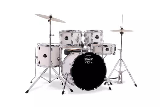 Mapex - Comet 5-Piece Drum Kit (18,10,12,14,SD) with Cymbals and Hardware - White Thin Grain