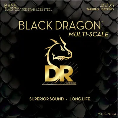 DR Strings - Cordes de basse multi-échelles Black Dragon en acier inoxydable (45-125)