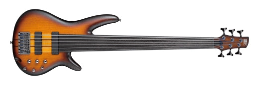 Ibanez - Basse électrique fretless 6 cordes SRF706 - Brown Burst Flat