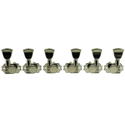 Kluson - 3 Per Side Revolution Series G-Mount Tuning Machines - Nickel with Metal Keystone Button