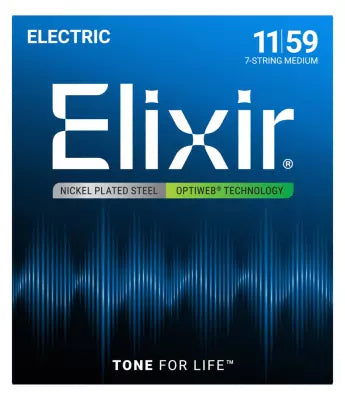 Cordes Elixir - Cordes pour guitare électrique 7 cordes en acier nickelé avec technologie OPTIWEB - Medium (11-59)