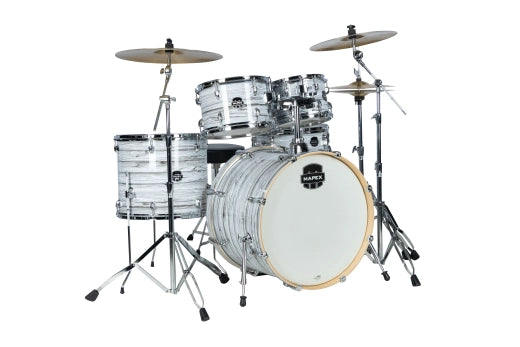 Mapex - Batterie Venus 5 pièces en édition limitée (22", 10", 12", 16", grosse caisse) avec cymbales et accessoires - Bois marbré blanc