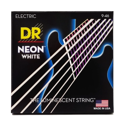 DR Strings - Jeu de 6 cordes pour guitare avec revêtement blanc fluo - Léger-Moyen, 9-46