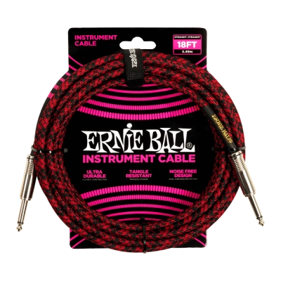 Câble tressé droit Ernie Ball - 18 pouces - Rouge et noir