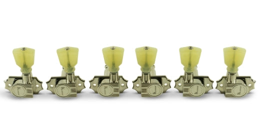 Mécaniques de réglage Kluson Revolution Series G-Mount sans collier, 3 par côté - Nickel avec bouton trapézoïdal en plastique