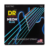 DR Strings - Jeu de 6 cordes pour guitare avec revêtement bleu néon - Léger, 9-42