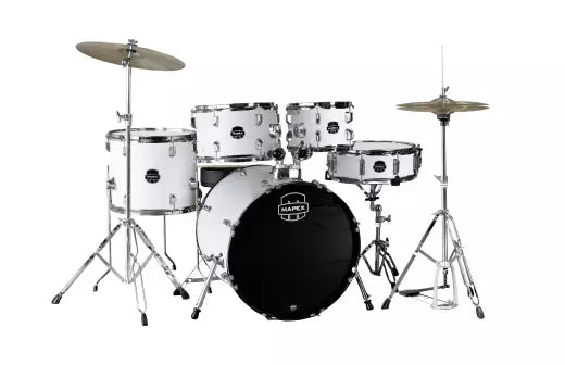 Mapex - Comet Batterie 5 pièces (22", 10", 12", 16", grosse caisse) avec cymbales et accessoires - Blanc grain fin