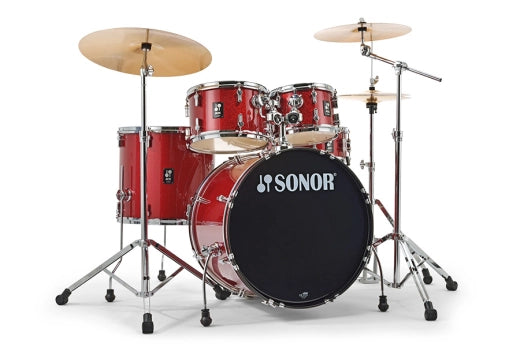 Sonor - Batterie AQX Stage 5 pièces avec accessoires et cymbales (22, 10, 12, 16, SD) - Rouge Lune Pailletée