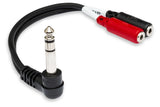 Hosa - Stereo Breakout, Right-angle 1/4 in TRS to Dual 3.5 mm TRS-F