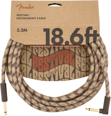 Câble d'instrument Fender Festival Hemp, droit/coudé, 47,4 cm (18,6 pouces) - Rayure marron