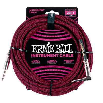 Câble tressé droit/coudé Ernie Ball - 25 cm - Rouge/Noir
