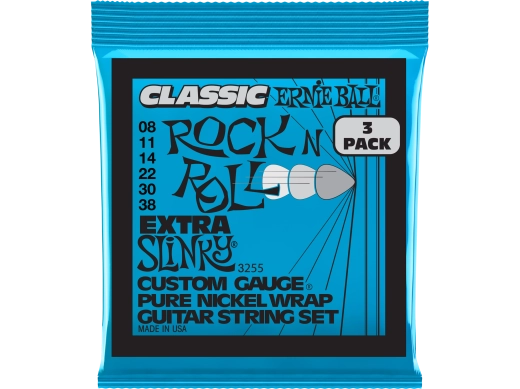 Ernie Ball - Lot de 3 cordes électriques Extra Slinky Rock N Roll 8-38