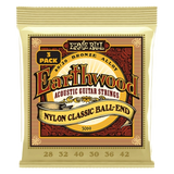 Cordes acoustiques Ernie Ball Earthwood Folk Nylon, transparentes et dorées avec boule, bronze 80/20, 28-42, lot de 3