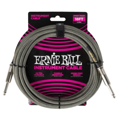 Câble tressé droit Ernie Ball - 18 pouces - Silver Fox