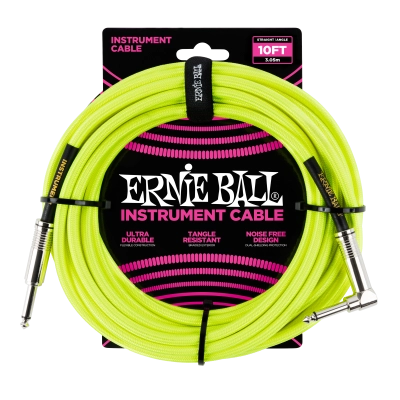 Câble tressé droit/coudé Ernie Ball - Jaune fluo